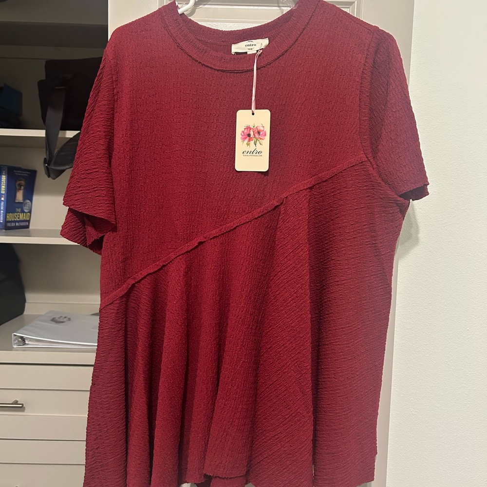 REVOLVE Textured Burgundy Short Sleeve Top